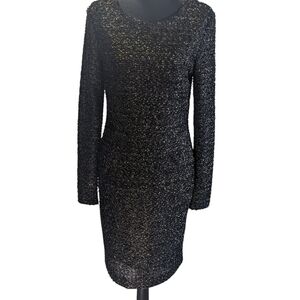 Badgley Mischka Black, Silver & Gold  Sequin Long Sleeve Dress Formal L